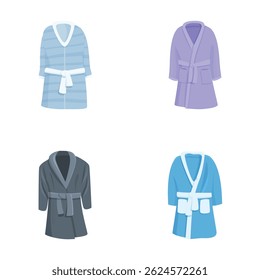 Collection of comfortable bathrobes in different styles and colors, designed in a modern flat vector format