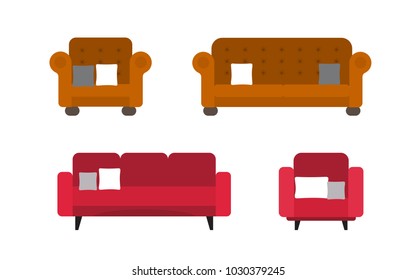 Collection of comfortable sofa and chair models, flat style, vector illustration