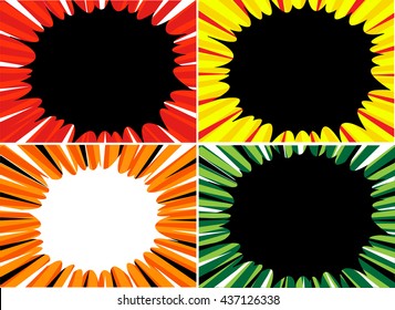 Collection of Comic book superhero pop art style colored radial lines background. Manga or anime speed frame.