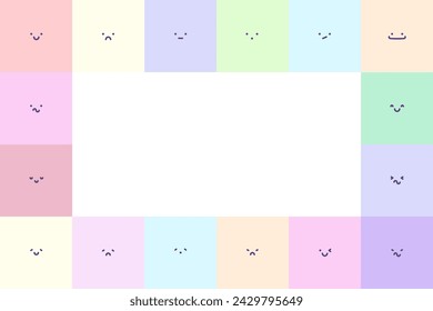Collection of Comic Faces with different Emotions. Frame from Smileys. Border of emoji with different Emotions. Cute pattern in soft colors. Vector illustration in cartoon style