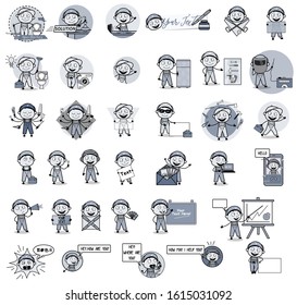 Collection of Comic Labor Repairman Character - Set of Concepts Vector illustrations