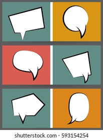Collection comic speech balloon on colored  background pop art style. Comic book text dialog empty cloud. For sale banner set. Set abstract creative hand drawn vector white blank bubble.