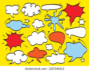 A collection of comic  speech bubbles.  Comic dialog empty cloud, space text