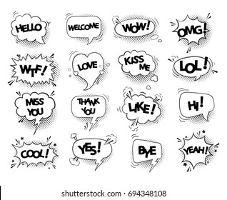 A collection of comic style speech bubbles with shadow. Vector illustration. Hand-draw, funny design.