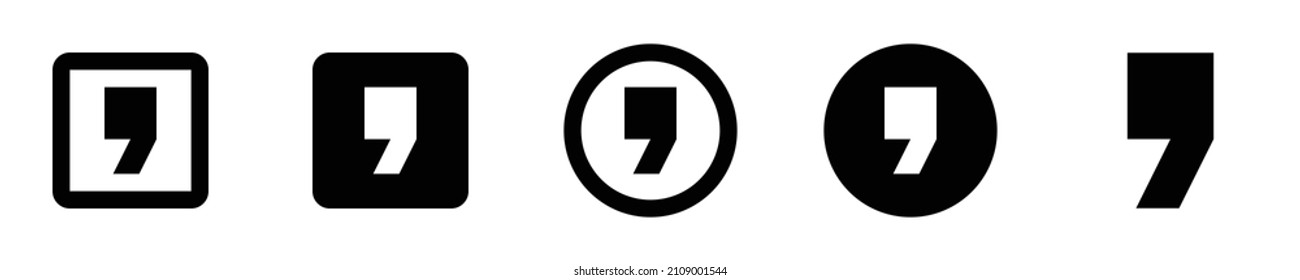 Collection of comma icons. Black flat icon set isolated on white Background
