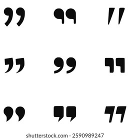 collection of comma and quotation mark symbols in a modern vector style on a white background. Perfect for communication, text formatting, dialogue, discussion, and reference punctuation design elemen