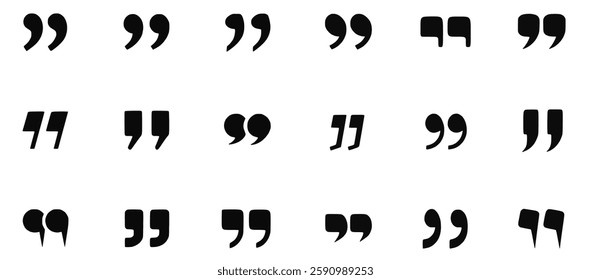 collection of comma and quotation mark symbols in a modern vector style on a white background. Perfect for communication, text formatting, dialogue, discussion, and reference punctuation design elemen