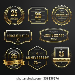 collection of commemorate golden labels design set over black background