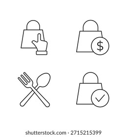 Collection of commerce icons including fork spoon and bags