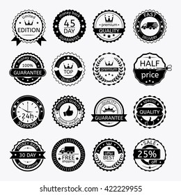 Collection of commercial badges. Set of labels and ribbons for sale. Vector illustration.