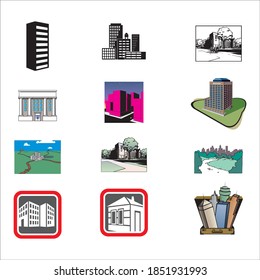 Collection of commercial buildings vector illustration 