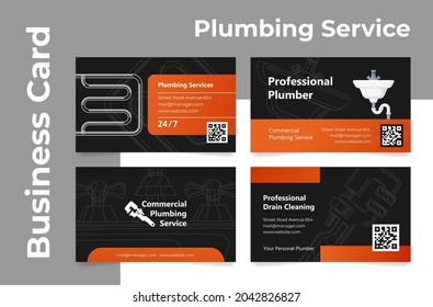 Collection Of Commercial Plumbing Service Business Cards With Contacts Communication Vector Flat Illustration. Set Of Professional Plumber And Drain Cleaning Corporate Id With Place For Text