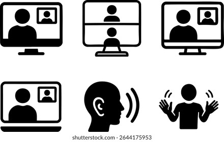 A collection of communication icons including messaging, video call and user interaction symbols on transparent background - Powered by Shutterstock - Get 15% off with code: PIKWIZARD15