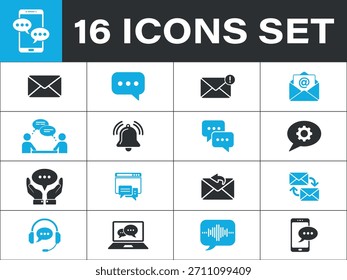 Collection of communication icons. Communication and messaging icons set for digital interaction 
and online services