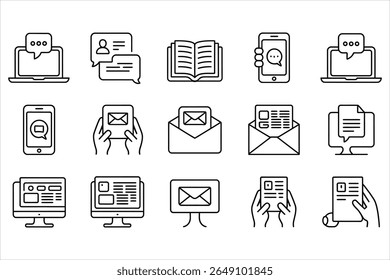 Collection of communication and messaging icons in a clean silhouette style