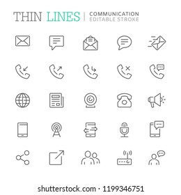 Coleção de ícones de linha relacionados à comunicação. Traçado editável