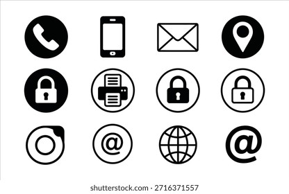 Collection of communication and technology icons representing various aspects of modern digital interactions and connectivity in black and white theme