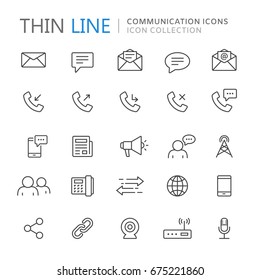 Collection of communication thin line icons