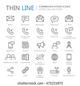 Collection of communication thin line icons