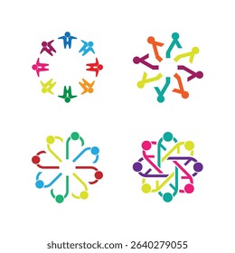 a collection of community logo designs connecting eight people
