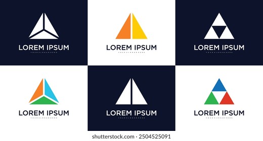 Colección de los Elementos de diseño del logotipo de la compañía, triángulo abstracto. Vector de Premium