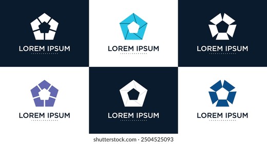 Collection of company logo design elements, abstract pentagon. Premium Vector