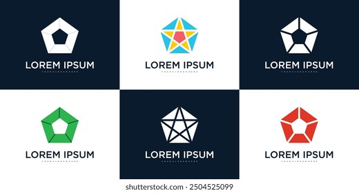 Collection of company logo design elements, abstract pentagon. Premium Vector