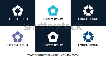 Collection of company logo design elements, abstract pentagon. Premium Vector