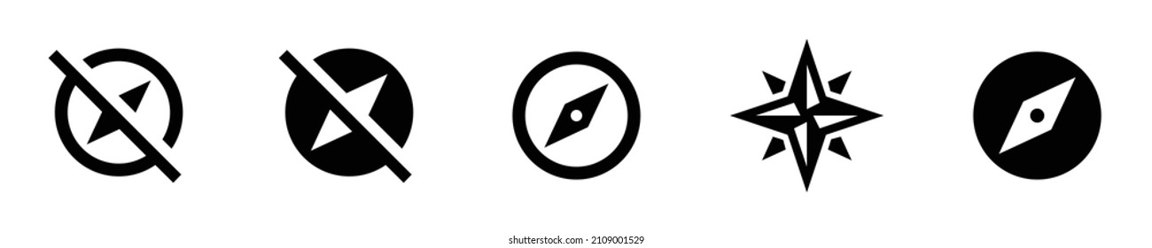 Collection of compass icons. Black flat icon set isolated on white Background