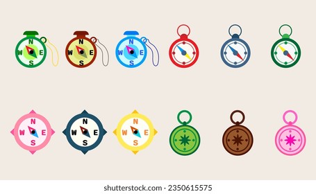 Collection compass tool,Navigation device.Compass object for navigation and orientation.Set of Compass.