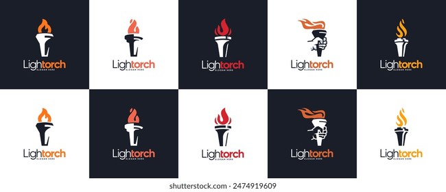 colección de la competición antorcha logo, espíritu, deporte, ilustración de diseño de logotipo.