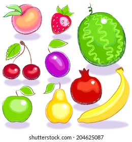 collection. complete set fruits on a white background