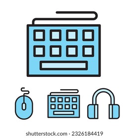 collection of computer hardware and gadgets minimalistic icons