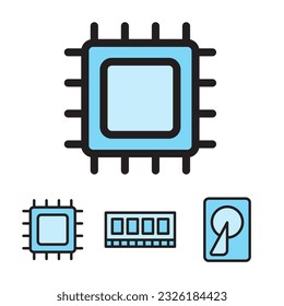colección de elementos de hardware y gadgets de computadora iconos minimalistas