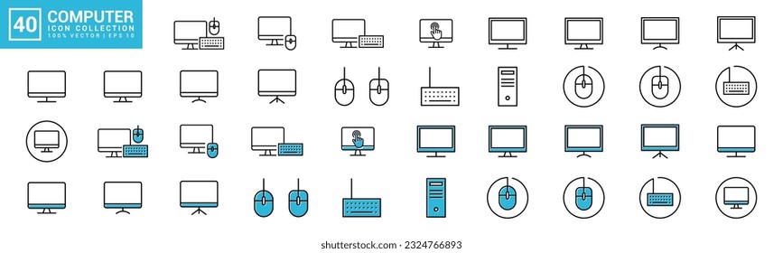Collection of computer icons, computer equipment, work, designer, editor, editable and resizable EPS 10