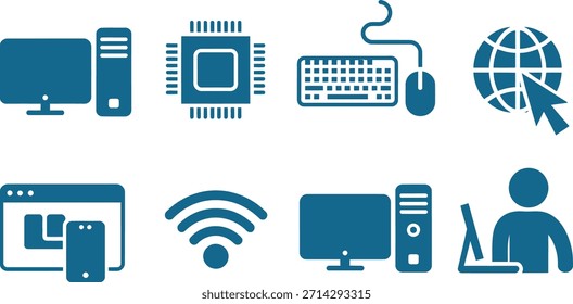 Colección de los iconos relacionados con el ordenador e Internet
