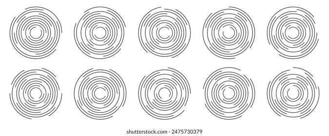 Colección de icono de Vector concéntrico. Señal radial, onda sonora, iconos de onda sonora