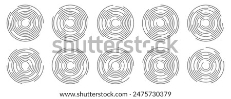 Collection of concentric ripple circle vector icon. Radial signal, sonar wave, soundwave icons