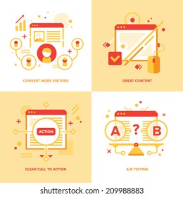 Collection Of Concept Icons In Flat Design Style For Business, Seo Technologies And Marketing. Making Website Convert More Visitors