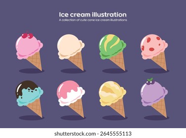 Collection of cone ice cream illustrations
