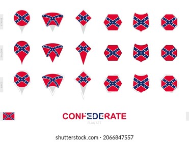 Collection of the Confederate flag in different shapes and with three different effects. Vector flag set.