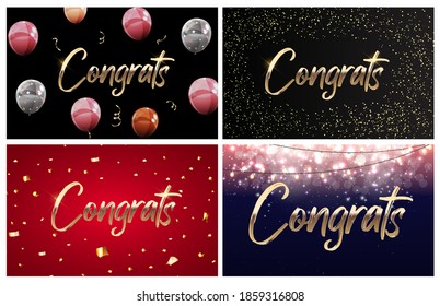 Collection  of Congratulations design template background with balloons, ribbons and confetti. Vector illustration EPS10