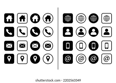 Collection of connect icon set. Contact us icon set phone email location chay website. Social media contact vector outlined icon set.
