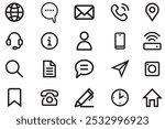 Collection of Connect Icons. Contact icon vector. Home, location, call, at, email, address, globe, chat, message, mail, telephone, information, support, search, website, icon. Vector Illustration.