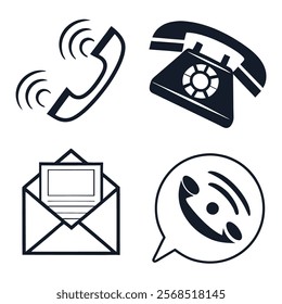 Collection of Connect Icons. Contact icon vector. Home, location, call, at, email, address, globe, chat, message, mail, telephone, information, support, search, website, icon. Vector Illustration.