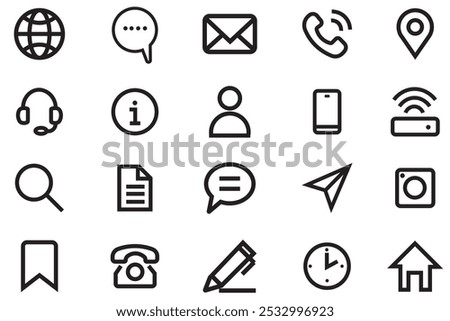 Collection of Connect Icons. Contact icon vector. Home, location, call, at, email, address, globe, chat, message, mail, telephone, information, support, search, website, icon. Vector Illustration.