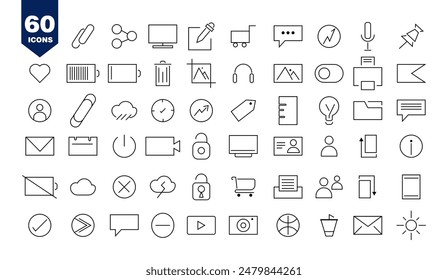 Collection of Connect Icons, Contact us Icon Set, Contact and Communication Icons, Set of Communication , Set of Social Media Icons, Line Vector Icons, Illustration, Black, Vector  