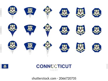 Collection of the Connecticut flag in different shapes and with three different effects. Vector flag set.