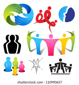 A collection of connecting people icons and symbols.