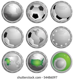 Collection consisting of nine various icons of the round from on a football theme